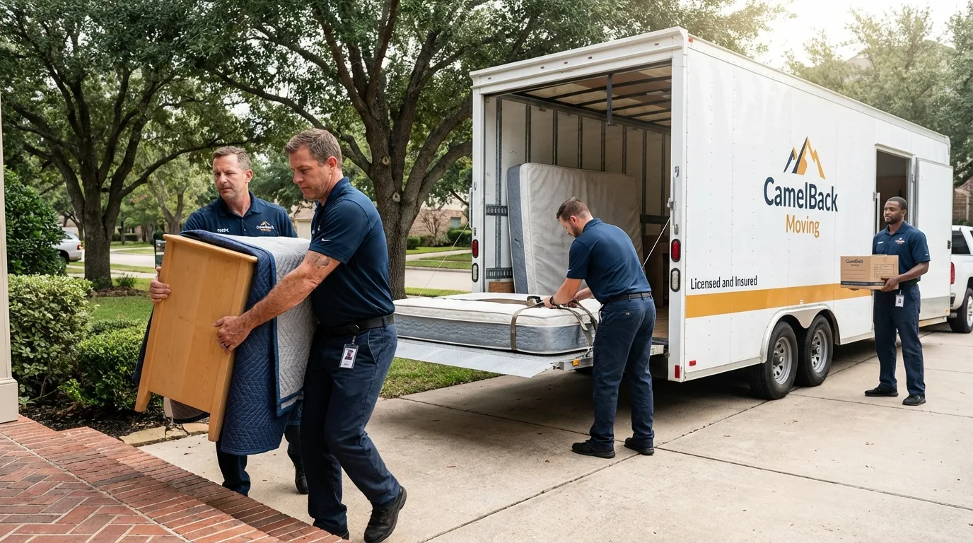 Crew loading residential truck for cross-state move from Peshtigo, WI