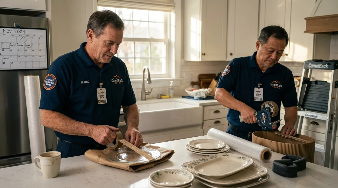 Professional crew packing kitchen dishware in Peshtigo, WI